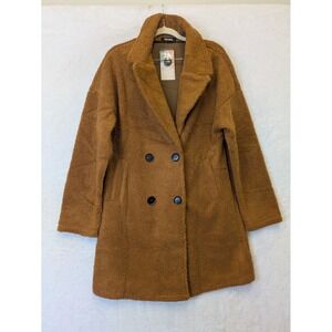 BTFBM Women Brown Teddy Coat Oversized Long Sleeve Double Breasted Size S
